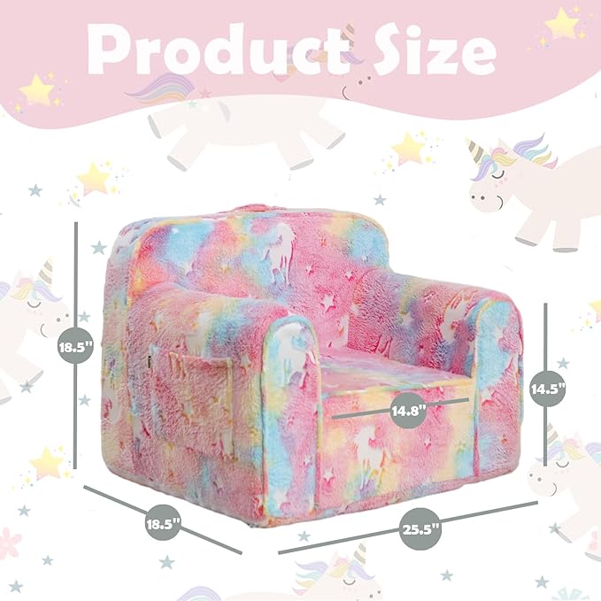 Comfy Toddler Chair Kids Chair,Toddler Foam Chair,Kids Armchair Toddler Couch Baby Kids Sofa Reading Chair with Glow in The Dark(Glow Pink)
