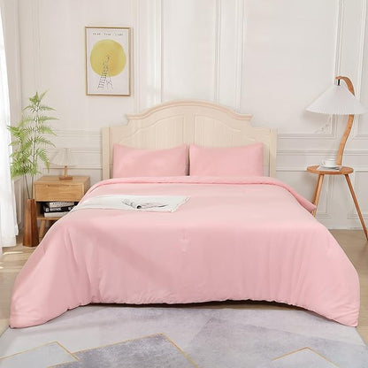 Pink Comforter King Size, Aesthetic Modern Bedding Set for Girls/Women, Cute Soft & Lightweight Chic Microfiber Bed Sets, 3 pcs-1 Comforter & 2 Pillowcases (104x90 Inches)