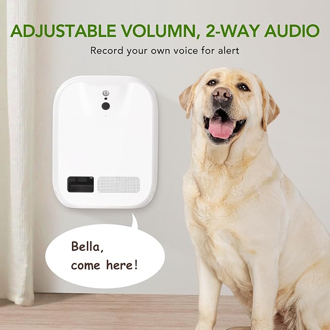 Pet Monitoring Camera Dog Treat Dispenser [New 2023 Pro] Two-Way Audio HD WiFi Dog Camera with 130° View, Remote Tossing App Compatible with Android/iOS, Night Vision, Wall Mounted