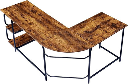 Anivia 68.9" Reversible L Shaped Desk with Storage Shelves - Corner Computer Desks Gaming Table Workstation for Home Office, Writing, Study, Caramel Brown
