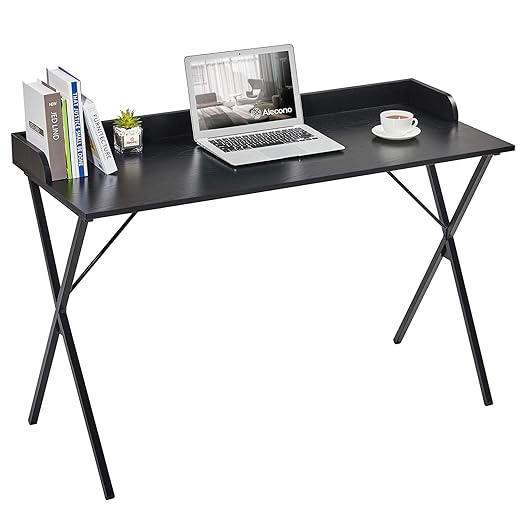 Alecono Black Desk 47'' Writing Computer Desk for Home Office Small Spaces Modern Study Sturdy PC Gaming Table, Black Wood