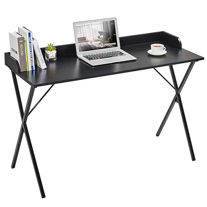 Alecono Black Desk 47'' Writing Computer Desk for Home Office Small Spaces Modern Study Sturdy PC Gaming Table, Black Wood