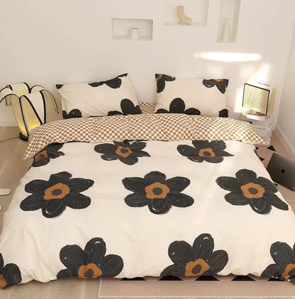 Black Floral Comforter Set Black and White Bedding Queen Comforter Set Flowers Cotton Women Modern Elegant Chic Quilts Blankets Lightweight Black Flower Reversible Bed Comforter Set