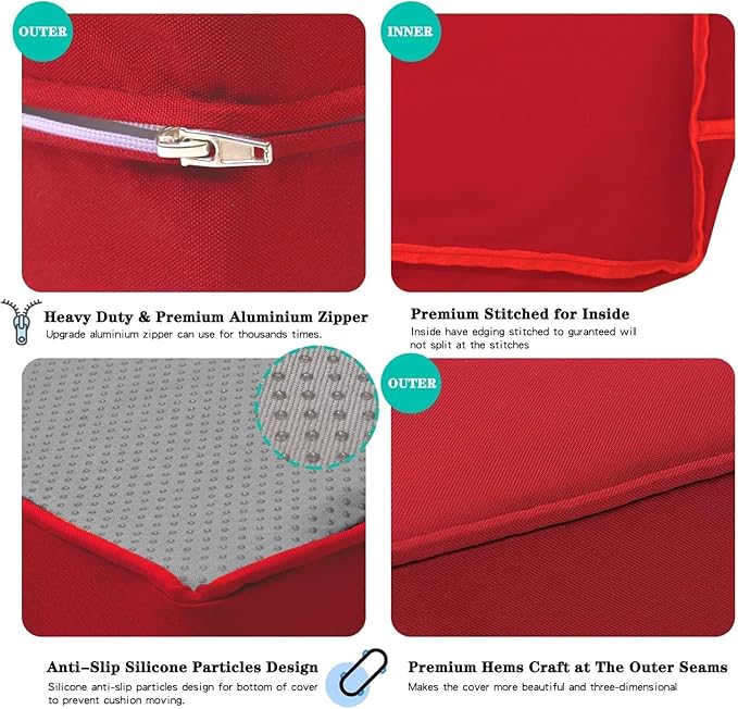 ClawsCover 6Pack Outdoor Seat and Back Cushions Replacement Covers Fit for 3 Pieces 3-Seater Wicker Rattan Patio Furniture Conversation Set Sectional Couch Chair,Red-Include Cover Only