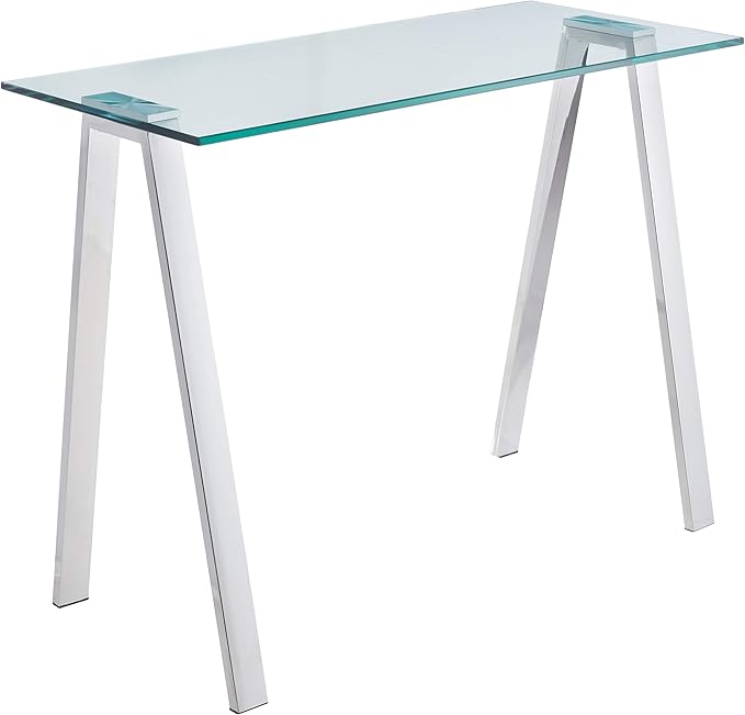 Cortesi Home Trixie Glass Top Desk/Console Table with Stainless Steel Frame, 40"