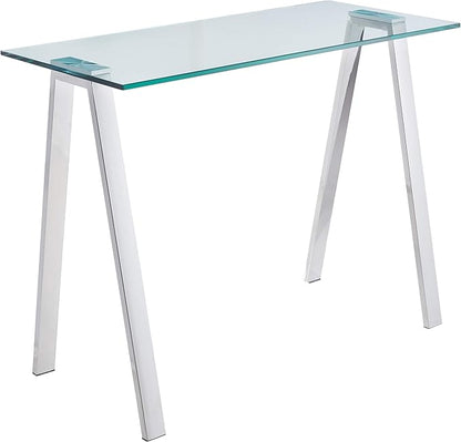 Cortesi Home Trixie Glass Top Desk/Console Table with Stainless Steel Frame, 40"