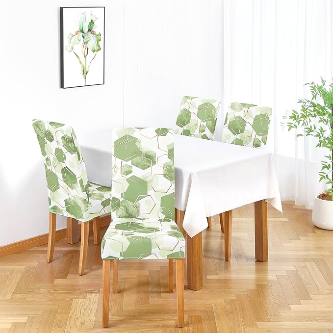 Gibelle Dining Room Chair Covers Set of 4, Soft Stretch Kitchen Chair Covers Slipcover Protector, Removable Washable Geometric Parson Chair Covers 4 Pack, Sage Green