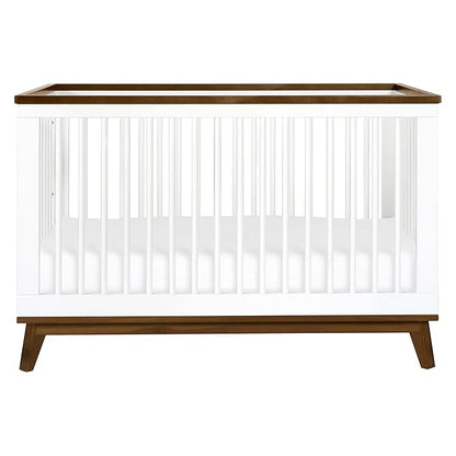 Babyletto Scoot 3-in-1 Convertible Crib with Toddler Bed Conversion Kit in White and Natural Walnut, Greenguard Gold Certified