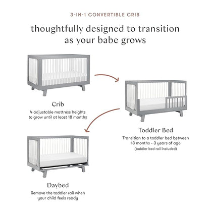 Babyletto Hudson 3-in-1 Convertible Crib with Toddler Bed Conversion Kit in Grey and White, Greenguard Gold Certified