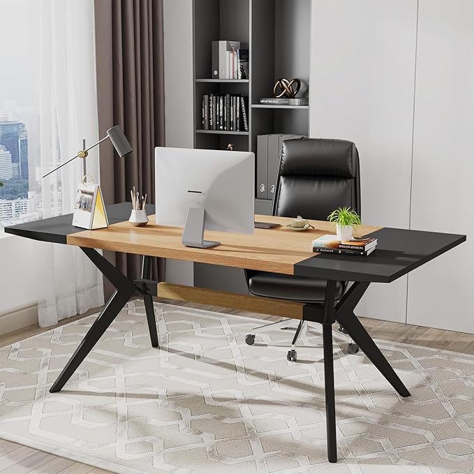 63" W Executive Desk, Extra Sturdy Thickened Wooden Workstation Study Desk Computer Desk Large Home Office Writing Desk for Home Office