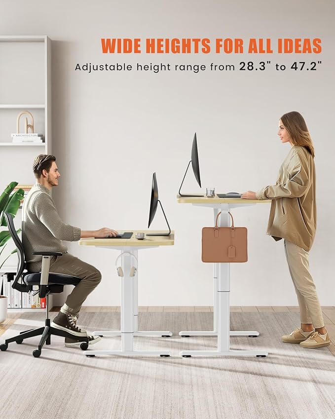 Electric Standing Desk Adjustable Height Stand Up Desk, 48" x 24" Sit Stand Desk, Low Noise Home Office Desk, Computer Desk with Splice Board, Child Lock & Memory Function, Maple