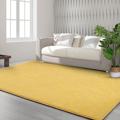 Area Rugs for Bedroom Living Room, 4x6 Yellow Super Soft Comfy Thickened Memory-Foam Indoor Carpets, Modern Aesthetic Minimalist Carpet for Boys Girls Adults Apartment Nursery Home Décor