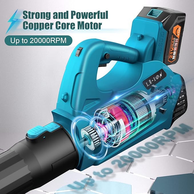 Leaf Blower - 320CFM 180MPH 21V Leaf Blower Cordless with 2 X 5.0 Ah Battery & Charger, Electric Leaf Blower Battery Powered Leaf Blower Lightweight for Snow Blowing & Lawn Care Yard Cleaning