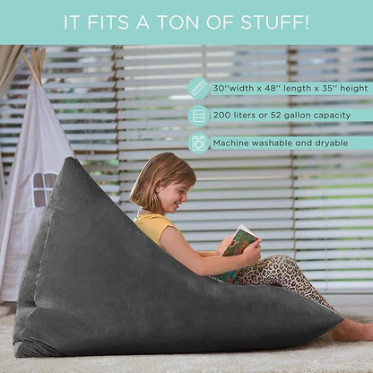 Aubliss Stuffed Animal Storage Bean Bag Chairs Cover, 50"x 35" Extra Large Velvet Bean Bags Chair for Kids & Adults, Ultra Soft Zipper Beanbag Toy Storage for Boys Girls - Darkgrey