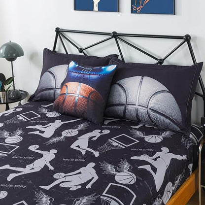 ADASMILE A & S Basketball Comforter Twin for Boys Basketball Bedding Twin for Kids Basketball Sports Comforter with Basketball Sheets 6 Pieces Bed in A Bag Comforter Twin for Boys Teens Sports Bed Set