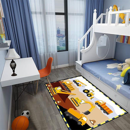 Construction Rug for Boys Room (3'×4', Low Pile, 1.4 pounds, Handmade, Car Play Mat, Indoor)