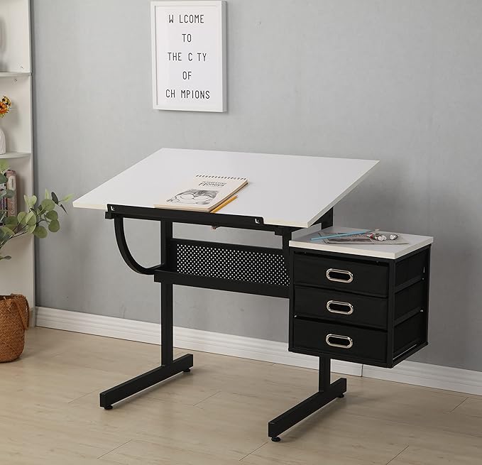 NicBex Laik-DW-00016-DX Desks, 45.67" W x 23.6" D x 29.5" H, White+Black