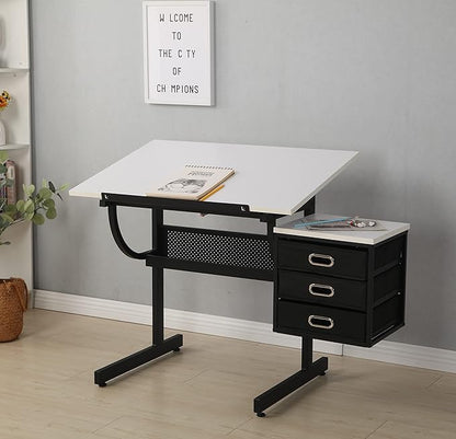 NicBex Laik-DW-00016-DX Desks, 45.67" W x 23.6" D x 29.5" H, White+Black