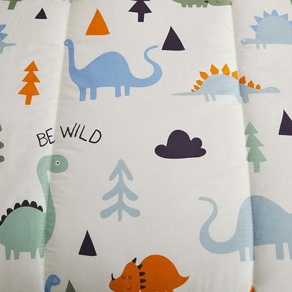 Joyreap 3pcs Cotton Comforter Set for Kids, Dinosaur Twin Size Cotton Bedding Comforter for Boys Girls, White n Orange Reversible Design, Soft n Cozy Comforter for All Season- 68x88 inches