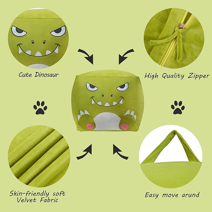 Dinosaur Bean Bag for Stuffed Animals Storage, Stuffed Animal Storage Bean Bag Chair, Extra Large Size, Velvet Super Soft Cover Only