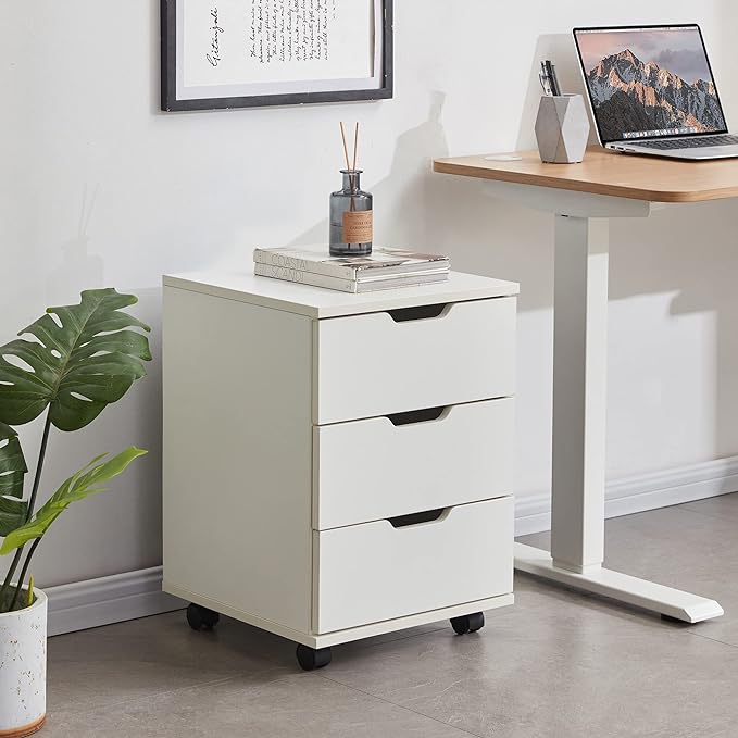 Farini 3-Drawer Vertical Filing Cabinet Rolling Wood Mobile File Cabinets Under Desk for Home Office with Casters (White, Fully Assembled)