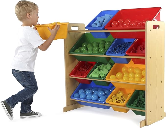 Humble Crew, Natural/Primary Kids' Toy Storage Organizer with 12 Plastic Bins, 34*35*15.5inch
