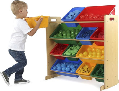 Humble Crew, Natural/Primary Kids' Toy Storage Organizer with 12 Plastic Bins, 34*35*15.5inch