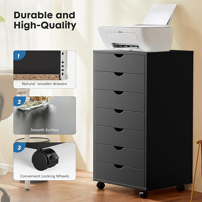 OLIXIS Chest Wood File Cabinet Rolling Organization Storage Dresser with Wheels for Home Office