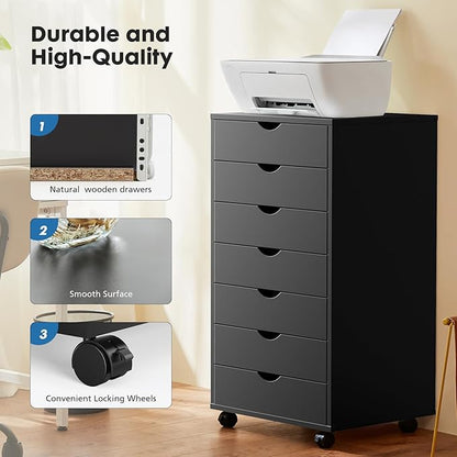OLIXIS Chest Wood File Cabinet Rolling Organization Storage Dresser with Wheels for Home Office