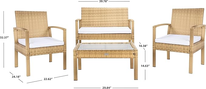 SAFAVIEH Outdoor Collection Bassey Natural/White Cushion 4-Piece Conversation Patio Set PAT7507D