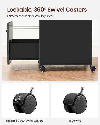 VASAGLE File Cabinet, Mobile Filing Cabinet with Wheels, 2 Drawers, Open Shelf, for A4, Letter Size, Hanging File Folders, Charcoal Gray and Black UOFC071B04