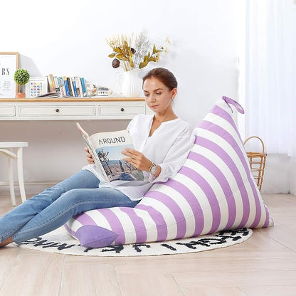 Aubliss Stuffed Animal Storage Bean Bag Chairs Cover, 50"x 35" Extra Large Bean Bags Chair for Kids & Adults, Beanbag Toy Storage for Boys Girls - Premium Cotton Canvas Purple Stripe