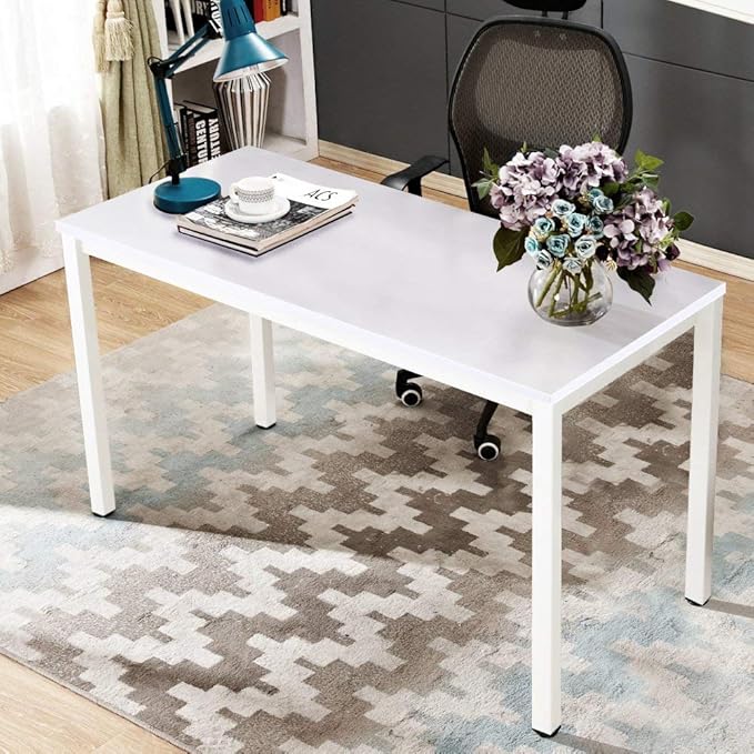 SogesGame Computer Desk, 55.1 inches Office Desk Computer Table Study Writing Desk Workstation for Home Office, White Dining Table