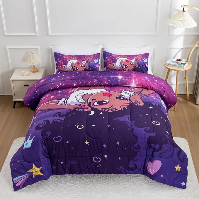 NTBED African American Black Girl Comforter Set Galaxy Afro Girl Microfiber Bedding Sets Full Size