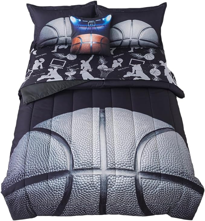 ADASMILE A & S Basketball Comforter Twin for Boys Basketball Bedding Twin for Kids Basketball Sports Comforter with Basketball Sheets 6 Pieces Bed in A Bag Comforter Twin for Boys Teens Sports Bed Set