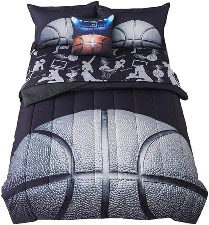 ADASMILE A & S Basketball Comforter Twin for Boys Basketball Bedding Twin for Kids Basketball Sports Comforter with Basketball Sheets 6 Pieces Bed in A Bag Comforter Twin for Boys Teens Sports Bed Set