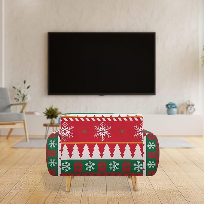 FKELYI Red Christmas Sofa Furniture Protector Easy Going Stretch Sofa Slipcover Comfortable Sofa Couch Cover with Elastic Bottom M