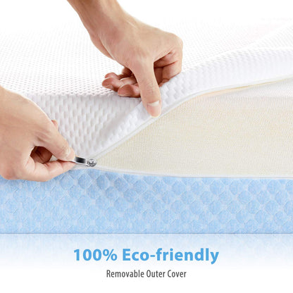 Crib Mattress, Dual Sided Comfort Memory Foam Toddler Bed Mattress, Triple-Layer Breathable Premium Baby Mattress for Infant and Toddler w/Removable Outer Cover - White&Blue