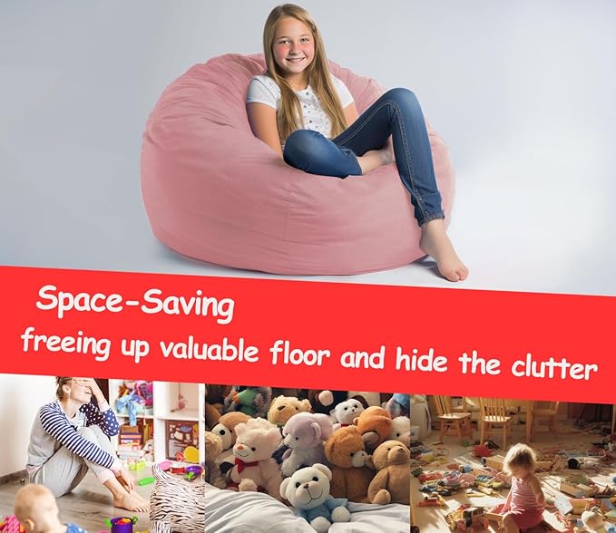 Beanbag Stuffed Animal Storage Organizer Cover Soft Premium Corduroy Removable Washable Stuffable Keep Room Clutter Plush Toys Storage (No Beans) XX-Large