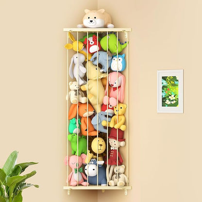 Stuffed Animal Storage Toy Organizer: Corner Stuff Animals Holder for Wall with Adjustable Length - Kids Plush Toys Storage for Nursery Playroom Bedroom Kids Room(Beige)