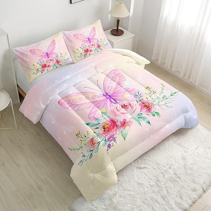 CVHOUSE Butterfly Comforter Set,Luxurious Blue Butterfly Bedding Set for Kids Teens,Blue Butterflies Comforter Butterflies Duvet Set Room Decor Quilt Set Full Size
