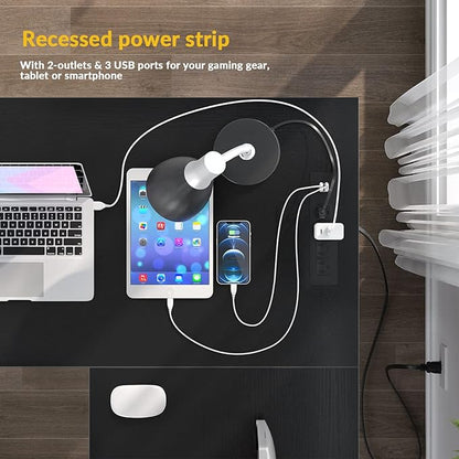 Unikito L Shaped Desk with USB Charging Port and Power Outlet, Reversible Corner Computer Desk with Storage Shelves, Industrial 2 Person Long Gaming Table Modern Home Office Desk, Black