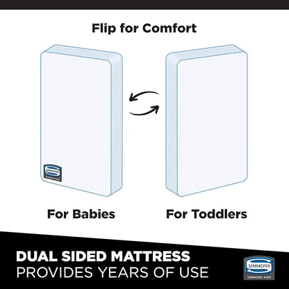 Delta Children Tribeca 4-in-1 Baby Convertible Crib + Simmons Kids Quiet Nights Crib and Toddler Mattress Made from Recycled Water Bottles/GREENGUARD Gold Certified [Bundle], Bianca White/Natural