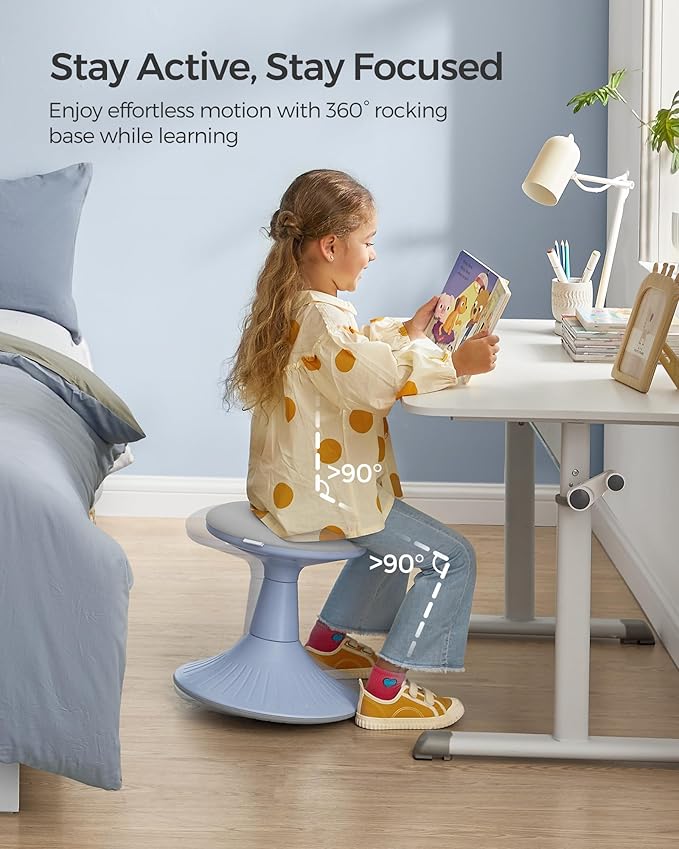 SONGMICS Kids Wobble Chair, Wiggle Stool for Kids Ages 5-8, Comfortable 60D Foam Seat, Breathable Fabric, Anti-Slip Base, 14.2-Inch High, Tool-Free Assembly, Pale Blue and Dove Gray UOSC009Q01