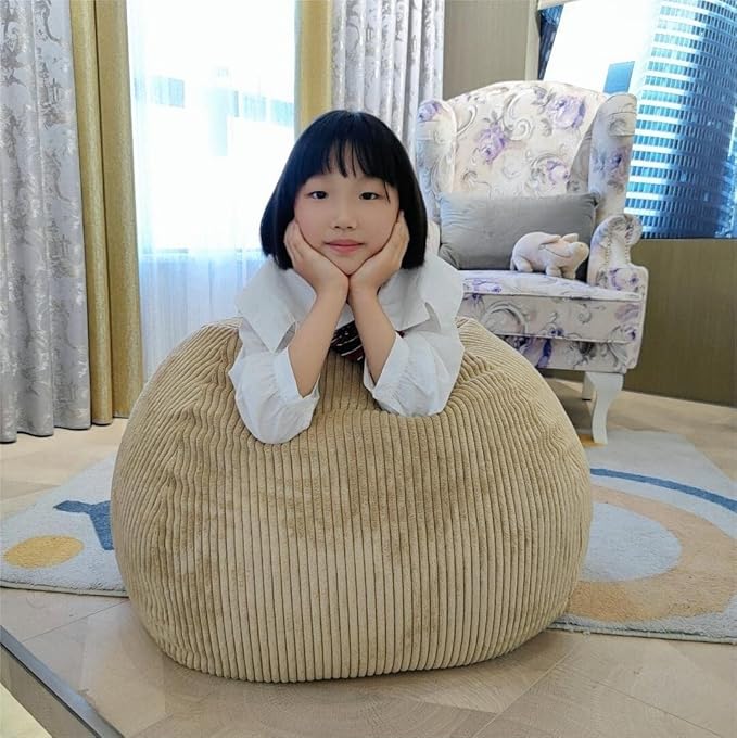 Stuffed Animal Storage Bean Bag Chair - Bean Bag for Kids - Toy Storage Bag - Chair Gifts for Kids (Small, Khaki)
