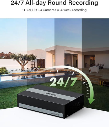 ANNKE Security Camera System, 3K Lite 5-in-1 H.265+ 8CH eDVR with 1TB eSSD and (4) 1080p (2MP) Weatherproof Surveillance Wired Cams, AI Human/Vehicle Detection, 100ft Night Vision, Email Alert
