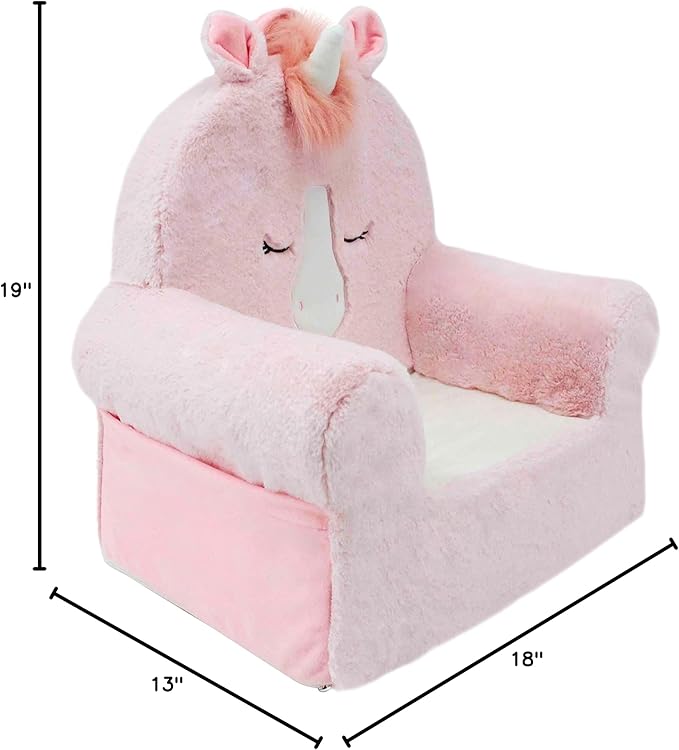 Soft Landing Animal Adventure Pink Unicorn, Sweet Seats, Compressed Premium Character Chair with Carrying Handle & Side Pockets