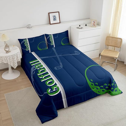 Feelyou Kids Golf Comforter Set Queen Size Ball Sports Bedding Set for Boys Girls Teens Bedroom Decor Golf Ball Lover Comforter Women Men Ball Games Duvet Set with 2 Pillow Case