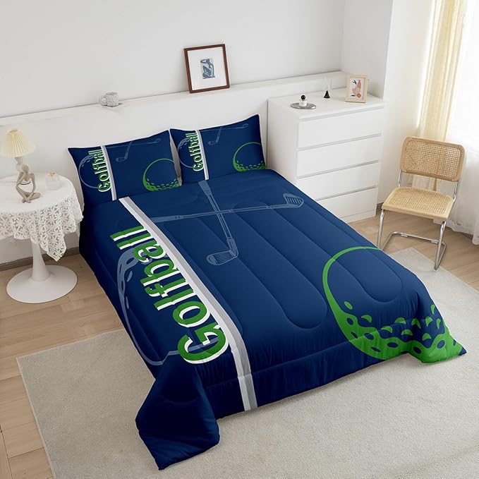 Feelyou Kids Golf Comforter Set Twin Size Ball Sports Bedding Set for Boys Girls Teens Bedroom Decor Golf Ball Lover Comforter Women Men Ball Games Duvet Set with 1 Pillow Case