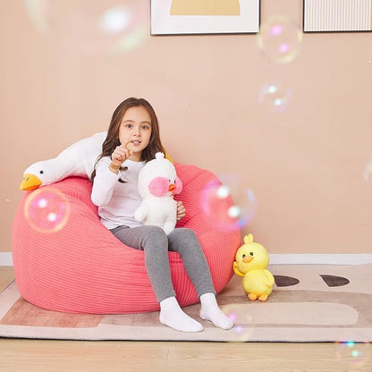 Stuffed Animal Storage Bean Bag Chair Cover for Kids, 38" Beanbag Chairs Cover Plush Toys Organizer Super Soft Corduroy with Handle and Zipper for Boys and Girls - Pink